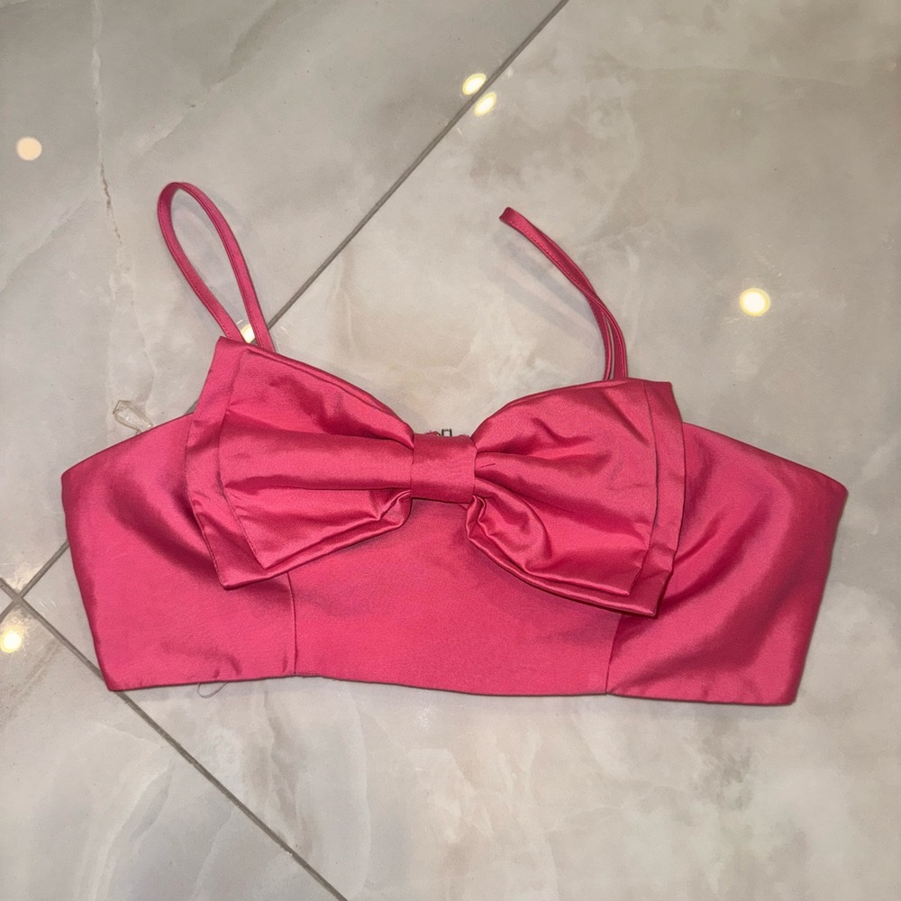 ASOS Collective The Label Pink Bow Satin Crop Top